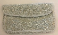  Walborg Handmade Womens White Butterfly Beaded Foldover Evening Clutch Belgium 