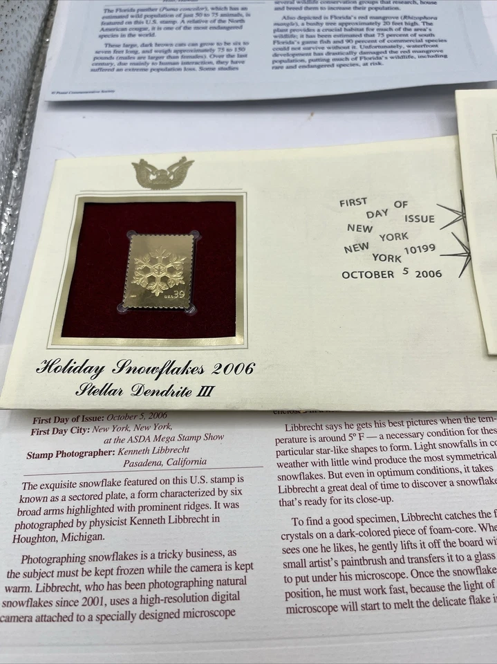 Gold Stamp First Day Of Issue Lot Florida Wetland Holiday Snowflake - Image 3 of 4