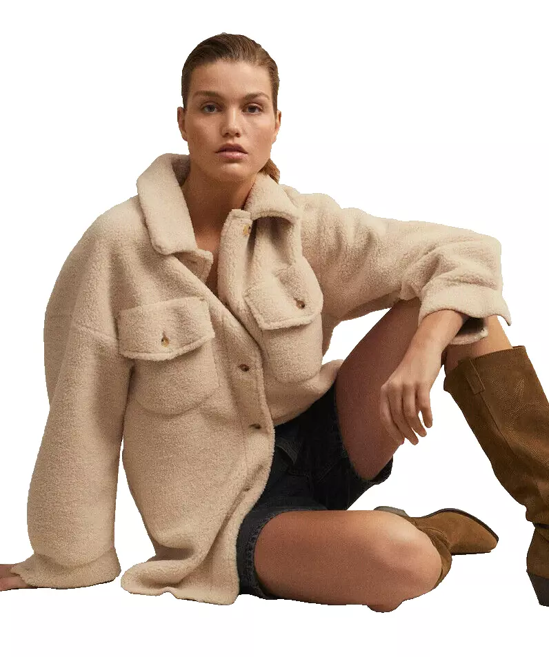 150 Mango Sherpa Shacket Faux Fur Shearling Oversized Jacket