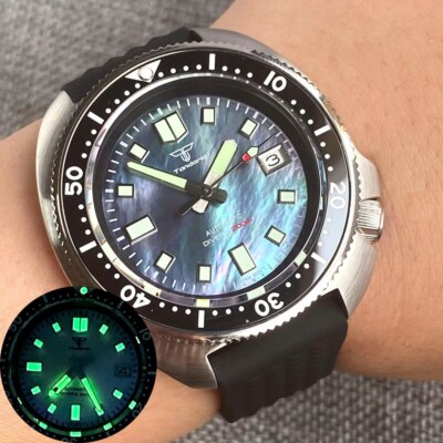 44mm Tandorio MOP Pearl Dial Watch For Men 20Bar Waterproof NH35A Black Rubber