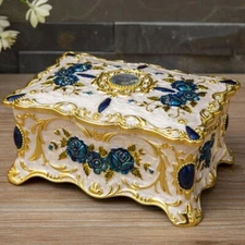 MOONLIGHT SONATA   :  WHITE METAL BLUE ROSES TIN ALLOY MUSIC BOX
