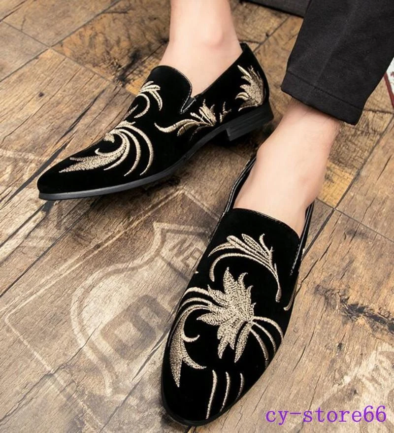 Mocasines de terciopelo Oxford para hombre Zapatos informales de vestir étnicos sin cordones bordados planos Foto 2 de 4