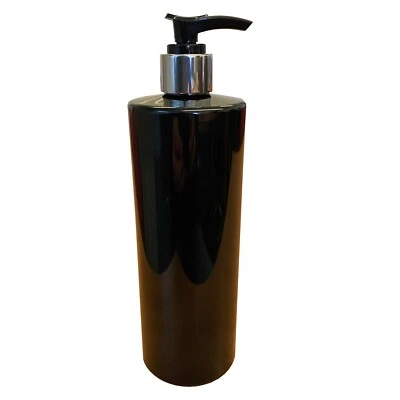 Plastic Bottle Glossy Black 500ml PET + Silver/Black Lotion Soap Pump Dispenser