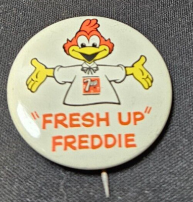Vintage ''Fresh Up Freddie'' 7up Soda Pin Back Button