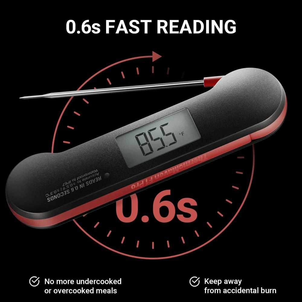 Professional Meat Thermometer Digital, 0.6 Sec Instant Read, ±0.5℉ NIST Certi...
