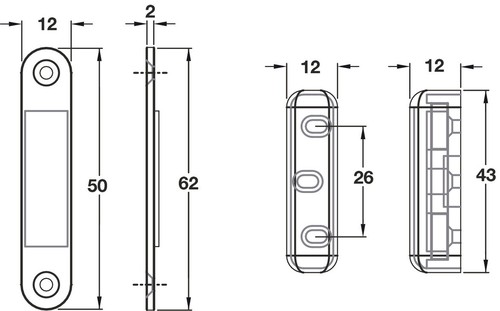 Hafele Magnetic Catch Pull 2kg / 3.7kg For Screw Fixing Polished Brass / Chrome - Picture 2 of 4