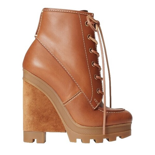 Lauren Ralph Lauren Leather Denver Wedge Bootie Y2K Brown 10 Ralph Lauren Denver Oxford Wedge Booties Brown Leather  main image 4