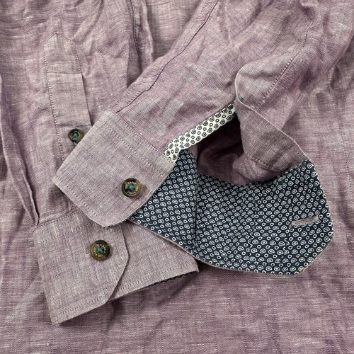 Ted Baker Men’s Cotton Linen Shirt 3 Medium Roll Tab Flip Cuff Lightweight Lilac - Picture 13 of 14