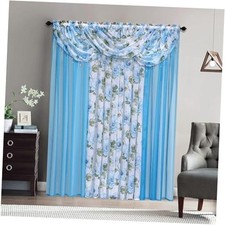 Floral Sheer Curtains - Multicolor Flower 4 54"W x 63"L Pack of 1 Sandy/Blue
