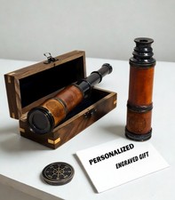 16" Brass Spyglass Telescope Pirate Nautical Maritime with Wooden Box
