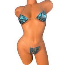 Mini Bikini One Size extreme micro coverage metallic python blue blue string