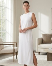 Spanx White Sleeveless Maxi Dress  Womens Pockets Slit SZ M summer Chic No Belt