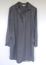 Como Vintage Woman's Lyocell Grey Shirt Dress Small With Pockets Roll Tab Sleeve