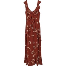 ASTR The Label Maxi Dress Women Large Rust Orange Floral Ruffle Halter V Neck