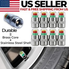 8pcs Tire Pressure Indicator Valve Caps For Car Stainless Steel Brass Core 8pcs Tire Pressure Indicator Valve Caps For Car Stainless Steel Brass Core