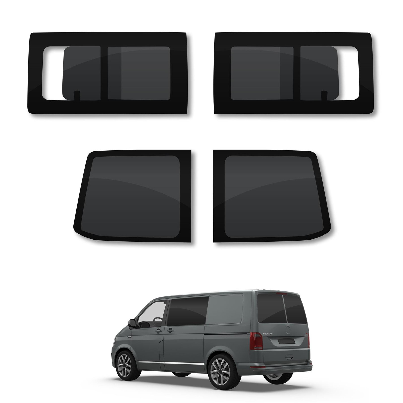 VW Transporter T6 2015-2022 Driver Passenger Opening Rear Dark Tint Windows
