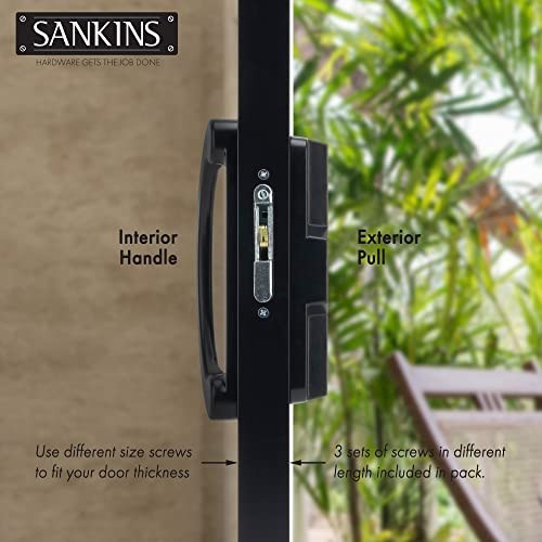 Sliding Patio Door Handle Pull Set with Mortise Lock - Black Diecast, Non-Keyed,