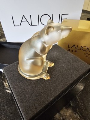 Brandneu Lalique Gold Glanz Ratte Kristall Figur Jahr 2000