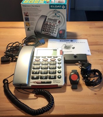 ELDAT Großtasten-Telefon mit Armbandsender RT26++EASYwave Fon Alarm++silber