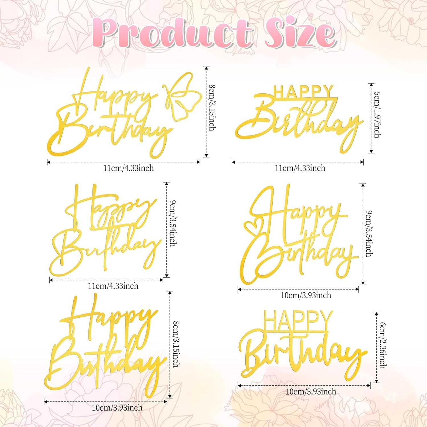 Happy Birthday Cake Toppers, 6 PCS 6 Styles Gold Cake Inserts Cupcake Toppers...