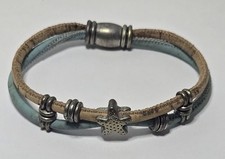 Two-Tone Rope Starfish Charms Blue & Yellow Beach Souvenir Cork Bracelet 