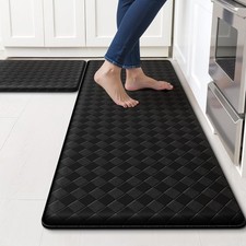 2-Piece Kitchen Mats, Cushioned Non-Slip Floor Mats, Black Kitchen mats for