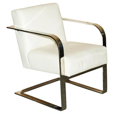 EX DISPLAY RALPH LAUREN DESIGNER MODERN PENTHOUSE CHROME & LEATHER ARMCHAIR - Image 1 of 4