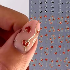 6Sheets Heart Nail Stickers Decals for Nail Art, 3D Self Adhesive line heart