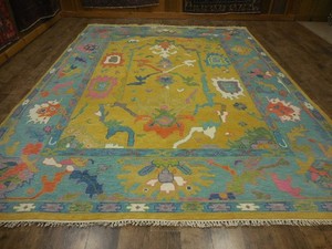 Turkish Oushak Rug,Modern Multicolored Handmade Bohemian Rug 9x12 Ft