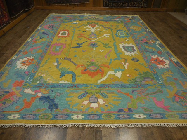 Turkish Oushak Rug,Modern Multicolored Handmade Bohemian Rug 9x12 Ft
