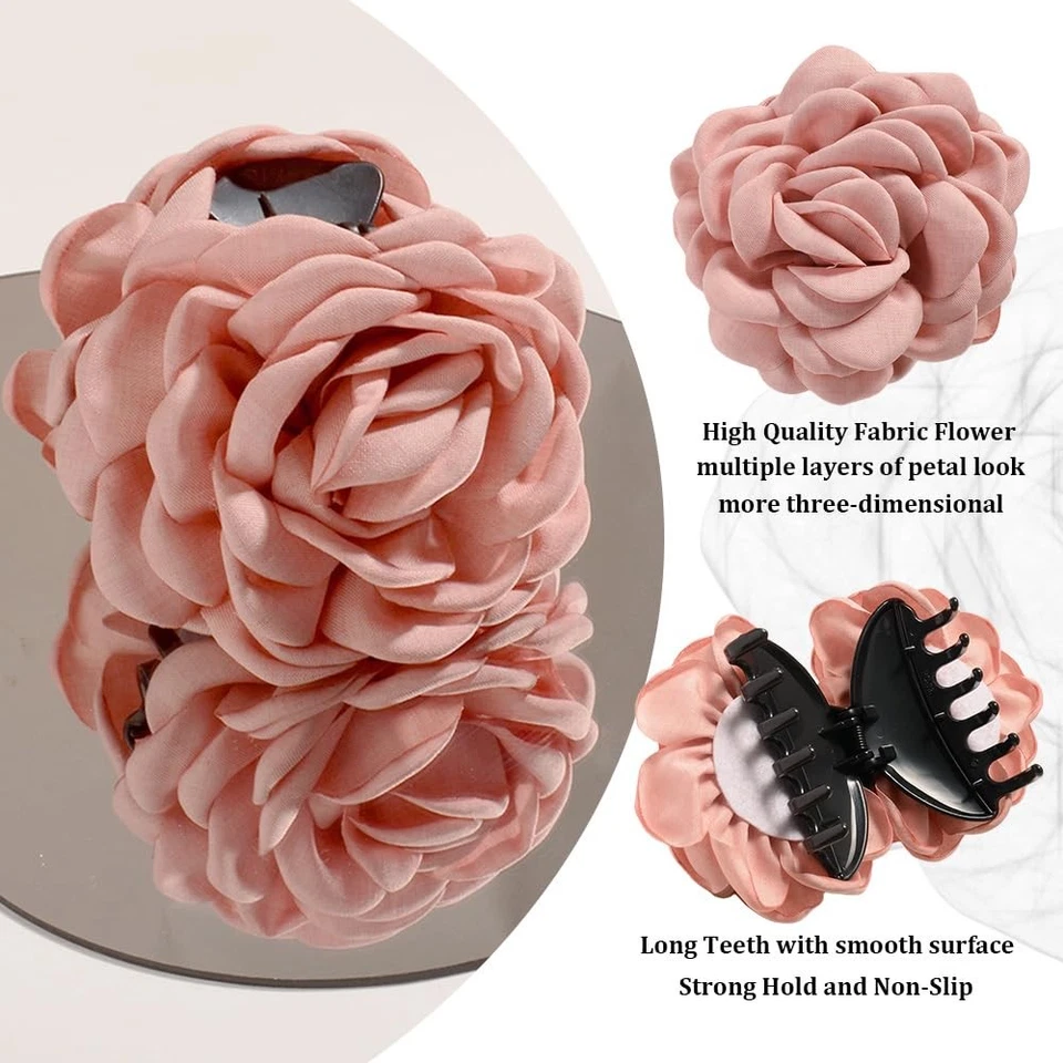 Pinza para el pelo con forma de rosa de tela hecha a mano, accesorio el cabello Foto 4 de 4