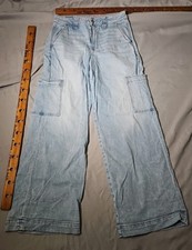 American Eagle Jeans Womens 8 Blue Super High-Rise Baggy Wide Leg Cargo Denim