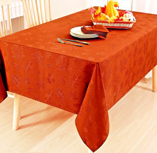 Rust Autumn Leaves Tablecloth 60x84   Jacquard Damask Thanksgiving Table Cover