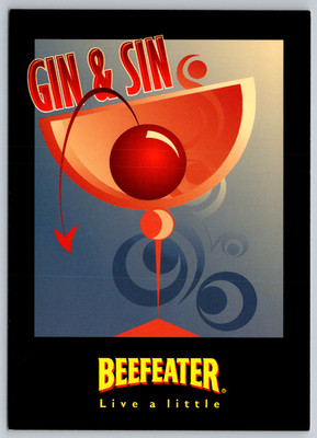 c1990s Beefeater Gin Sin Advertising Cocktail Art Postcard