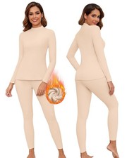 Mock Neck Thermal Underwear Set For Women Long Johns Base Layer Fleece Lined ...