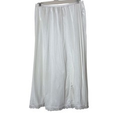 Vintage White Nylon Half Slip Skirt Lace Hem 28 Inch Elastic Waist XL Made USA