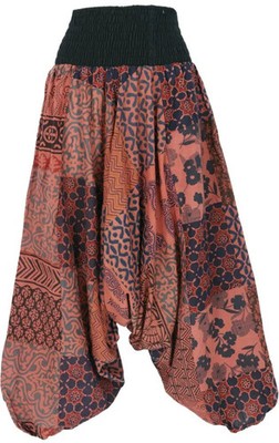 Guru-Shop Stoffhose Damen Sommerliche Aladinhose Patchwork Pluderhose, Hippie
