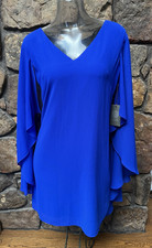 VINCE CAMUTO Chiffon Sheer Cape V-Neck Party Dress Size 4 Blue NWT VC9M9248