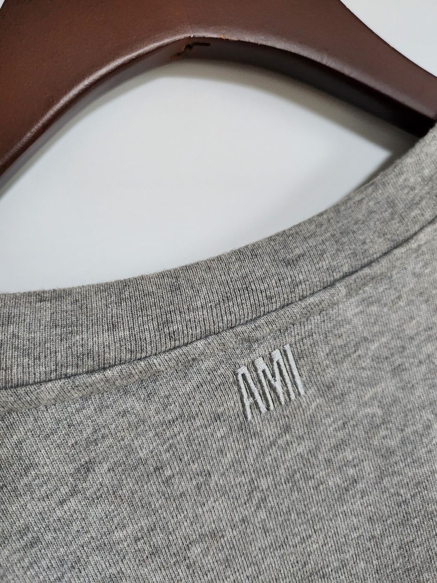 AMI Big Heart Embroidered Grey Men's T-shirt A20HJ137 726