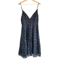 BB Dakota RSVP Mini Dress Size 6 Blue Black Lace V-Neck Fit & Flare Lace Up HOCO