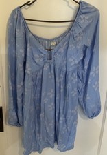 American Eagle Sz L Blue Floral Long Sleeve Babydoll Mini Dress