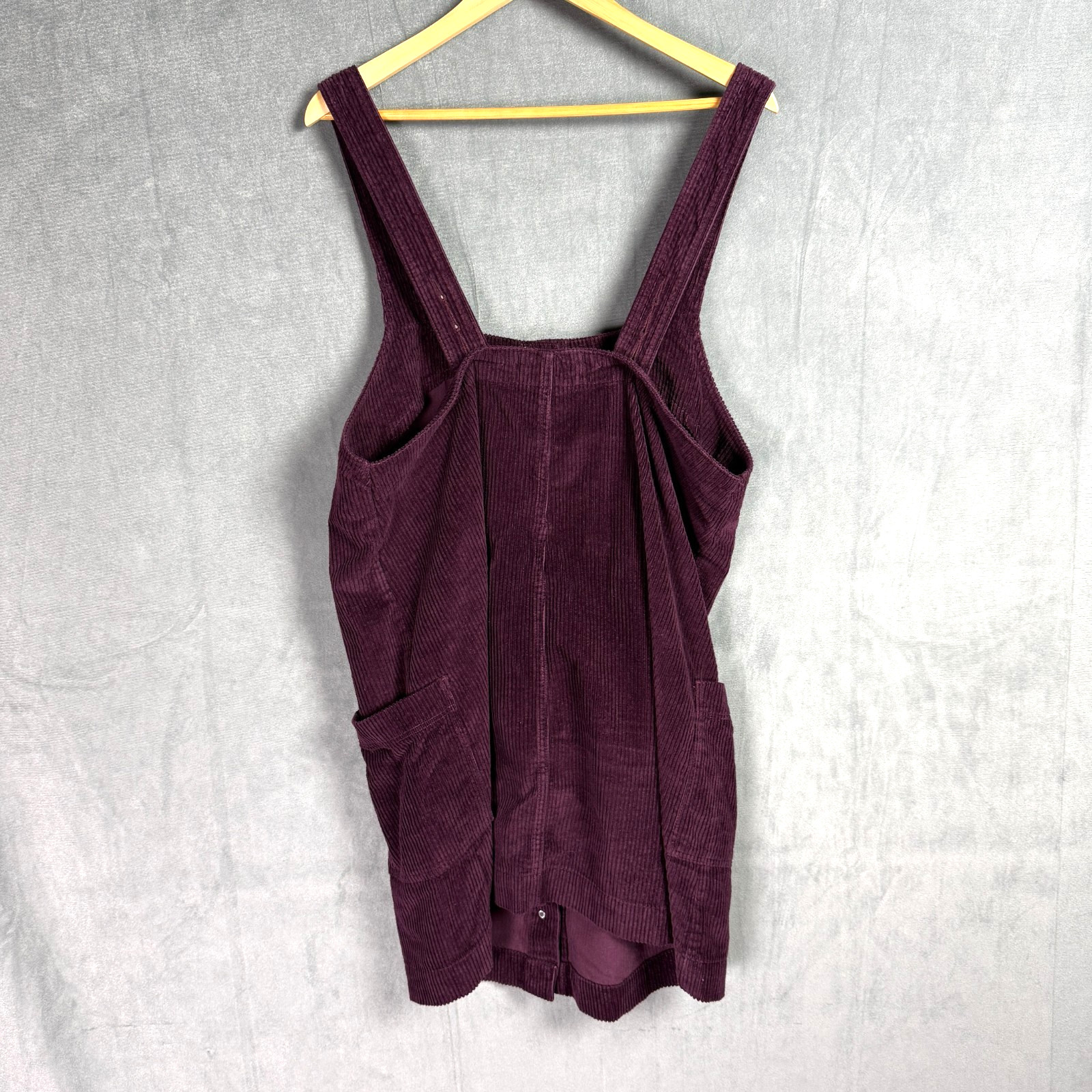 Fat Face US 12 UK 16 Purple Pinafore Dungaree Mini Dress Corduroy Button Pockets image 3