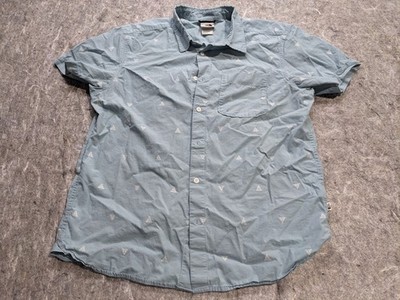 The North Face Shirt Mens Large Green Button Up Outdoors All Over Print Fish