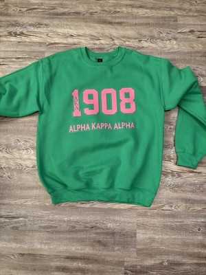 Alpha Kappa Alpha 1908 Green Pullover Sweatshirt Graphic Print Long Sleeve