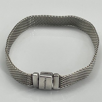 'Pandora ALE' sterling silver 925 REFLEXIONS mesh bracelet 4 clip charms 10.49g