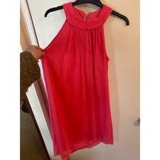 H&M Coral Pink Halter Chiffon Dress Pleated High Neck High-Low Mini Size 4