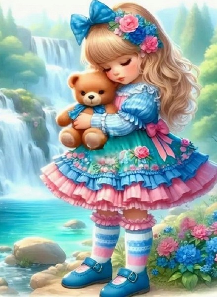 Diamantmosaik-MäDchen Mit TeddybäR, 30 X 40 Cm, Kreativ-image