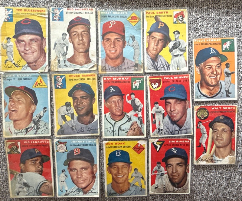 Vintage Topps 1954 Baseball Card Lot (14) - Heavy wear / Some damaged