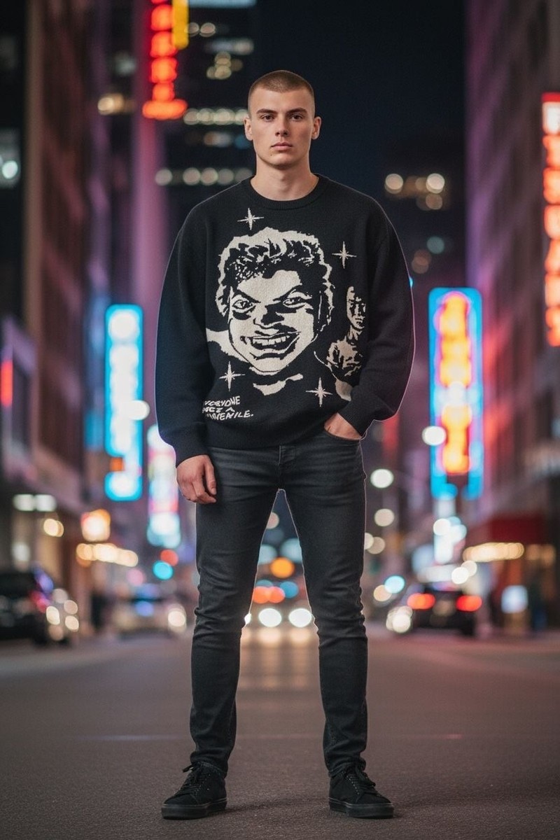 Juvenile 'Everyone Loves A Juvenile' Graphic Knit Sweater