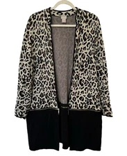 CHICO'S 3 Size XL Black Animal Print Zip Off Tunic Over-Top Duster Open Cardigan